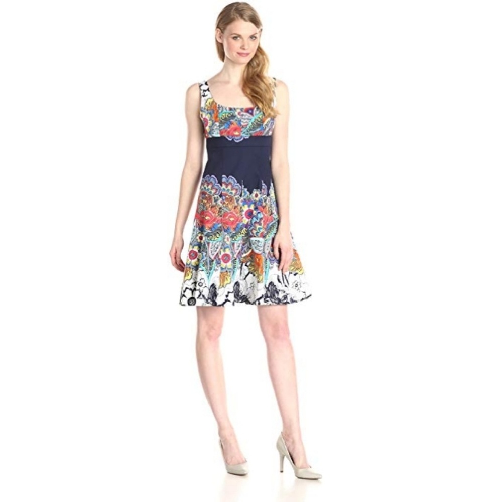 Nine West Navy Floral Scoop-Neck Mini Dress